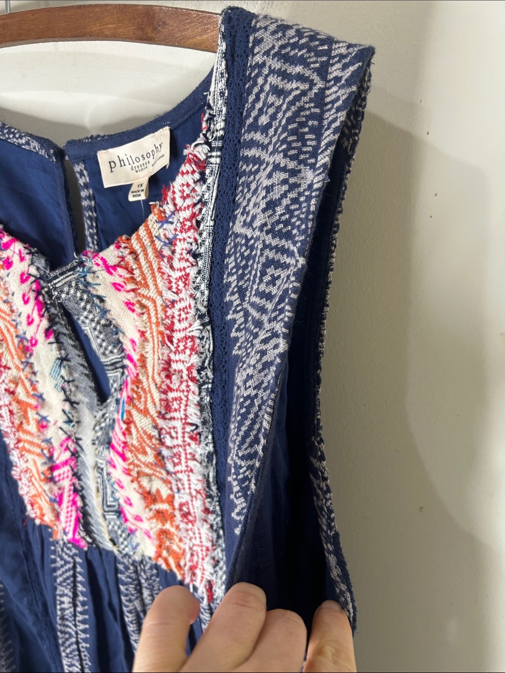 NWT Philosophy Blue Embroidered Cotton Boho Sleeveless Dress Size 1X - Picture 15 of 16